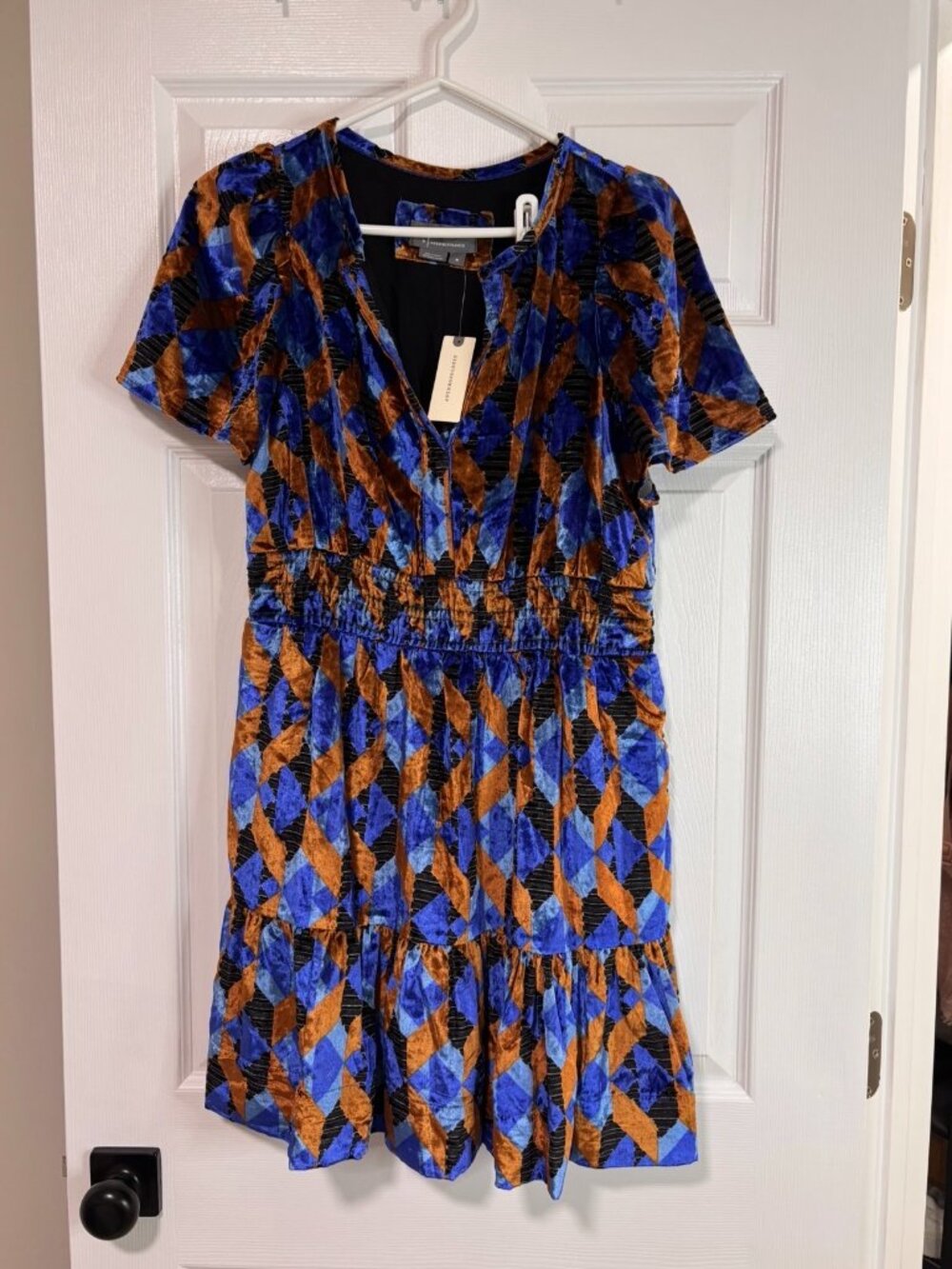 Anthropologie Velvet Geometric Print Dress (Medium)